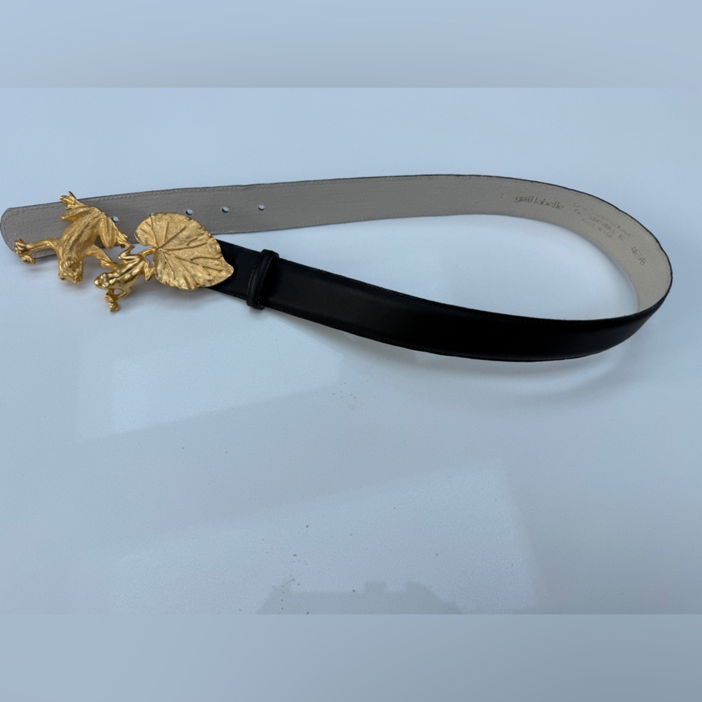 Gail LaBelle Gold Frog Black Leather Belt - Picture 9 of 10